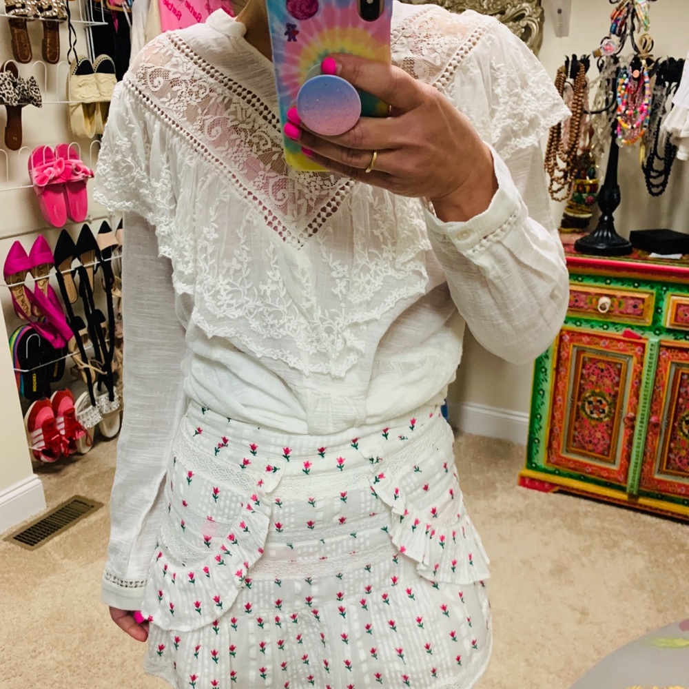 Lace detail peasant top